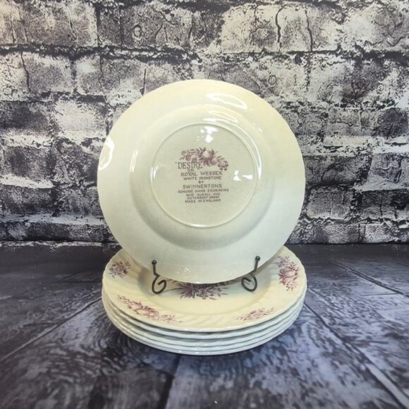 Set of 6 Dinner Plates Desire on Royal Wessex White Ironstone by Swinnertons - Picture 2 of 3
